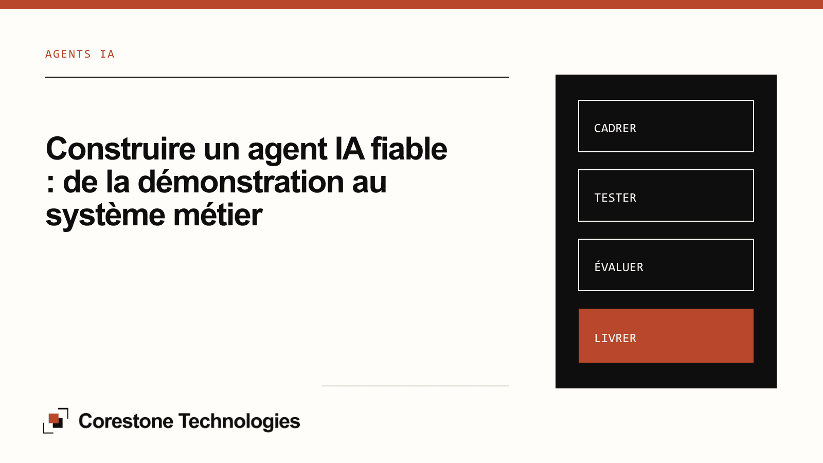 Illustration de couverture — Construire un agent IA fiable : de la démonstration au système métier
