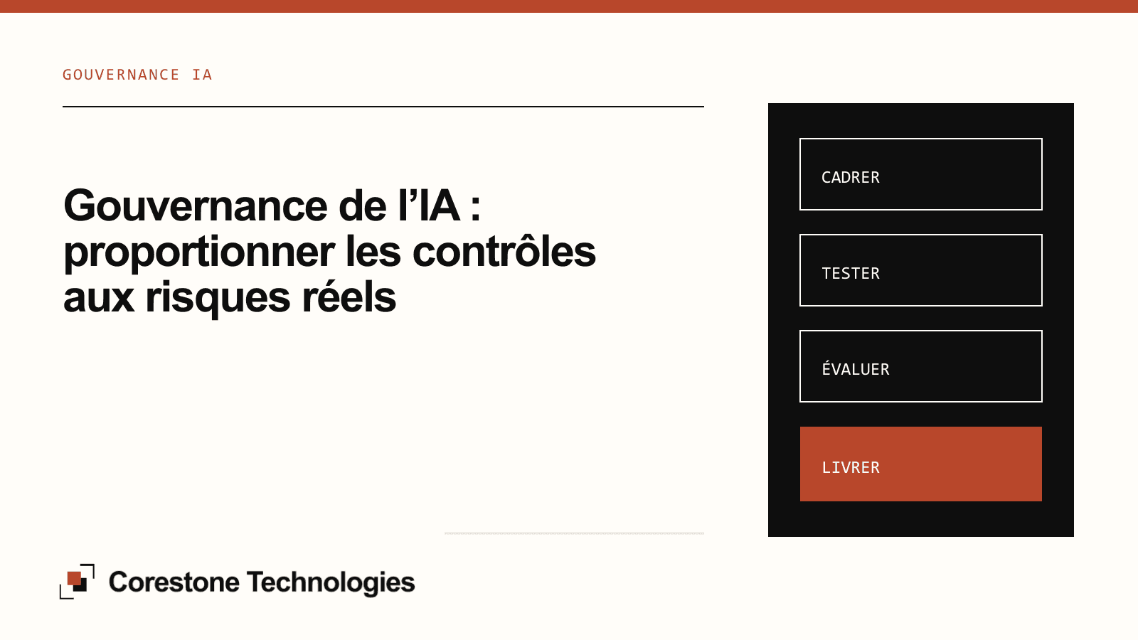 Illustration de couverture — Gouvernance de l’IA : proportionner les contrôles aux risques réels